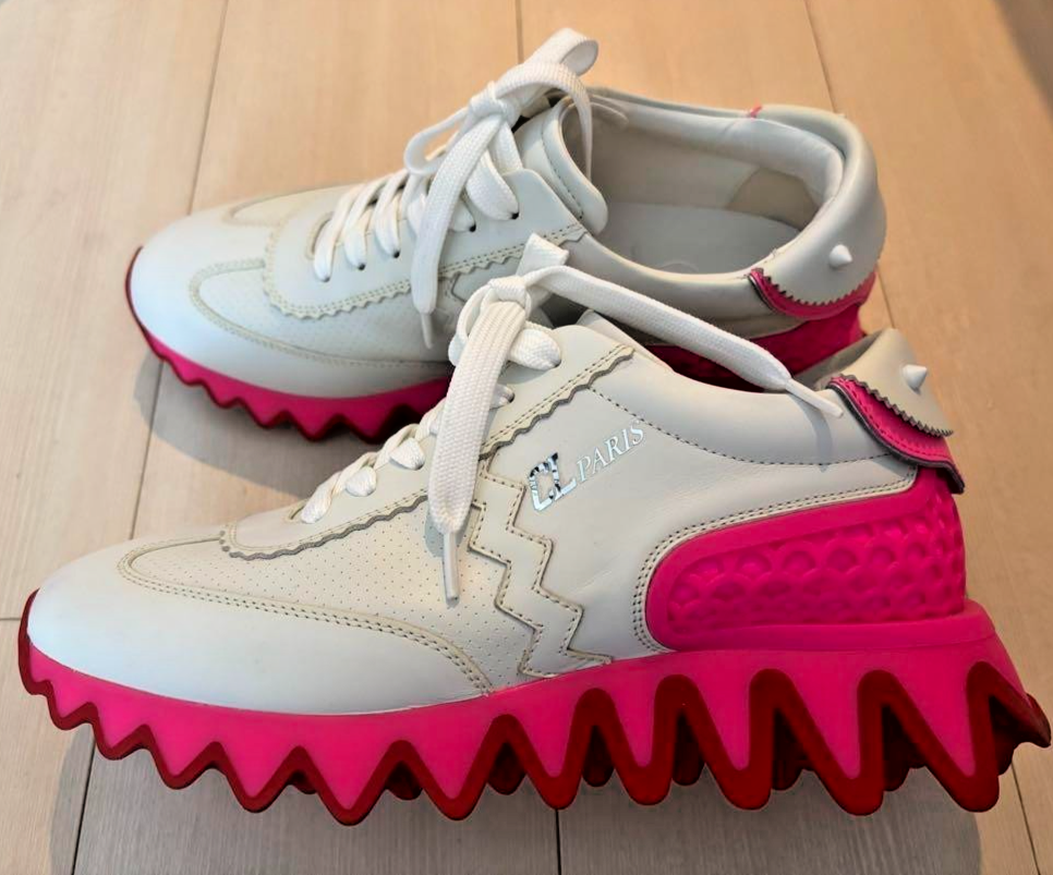 APL Sneakers Christian Louboutin Loubishark bianco rosa pelle EU37 US6 UK4 AU5 donna
