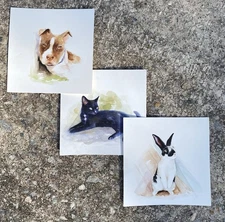 Original 7x7  Custom Hand painted watercolor Pet portraits