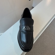 Alexander McQueen Womens Black Logo Slip-On Dress Moccasins Round Toe