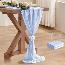 Light Blue Chiffon Table Runner 2 Pack 27x120 Inch 10 ft Sheer Tulle