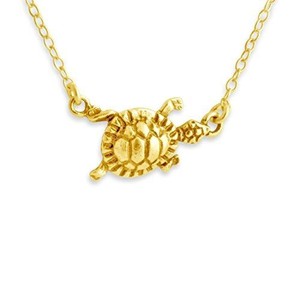 Authentic Azaggi Gold Plated Necklace 3D Turtle Pendant Tortoise Reptile Animal Jewelry