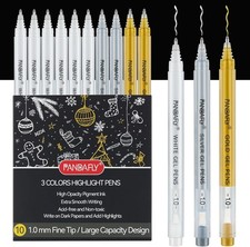 Gold Silver White Gel Pens, 10 Pack, 1mm Extra Fine Point Gel Ink Pens Opaque