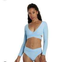 NWT Seea Mundaka Bikini Long Sleeve Wrap Top Bottom Set Celeste Blue Sz L/XL
