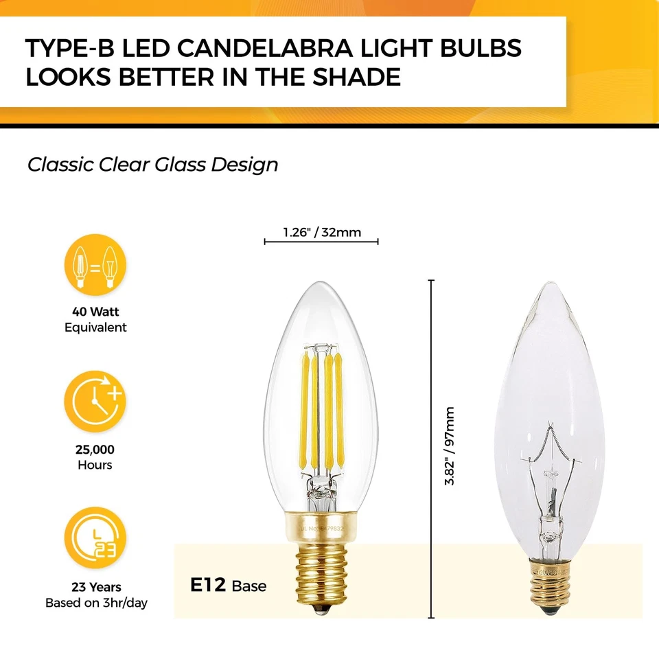 E12 Candelabra LED Light Bulb 40 Watt Chandelier Light Bulbs Dimmable 5000K D... - Image 2 of 4
