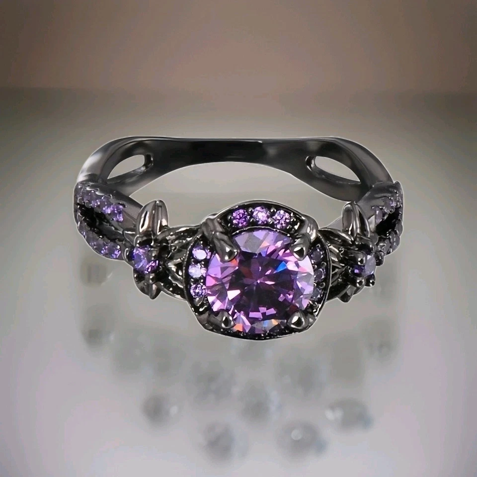 Stunning New S925 Sterling Silver Purple CZ Cocktail Ring, Black Plated, Size 10 - Image 4 of 4