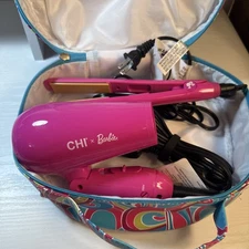 NEW CHI AND BARBIE ON THE GO TRAVEL KIT HAIR DRYER FLAT IRON BAG