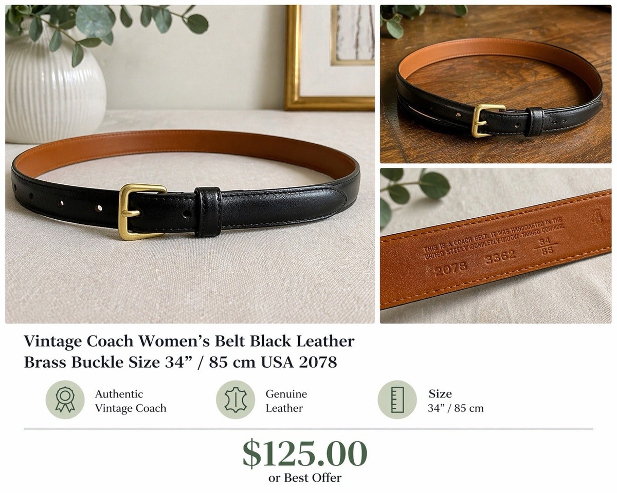 Vintage Black Coach Belt, Size Small Vintage Coach black leather Belt Like new | Mercari main image 4