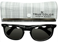 American Optical Black Semi-Cat Eye Sunglasses 50  22-135 Made in USA with Case