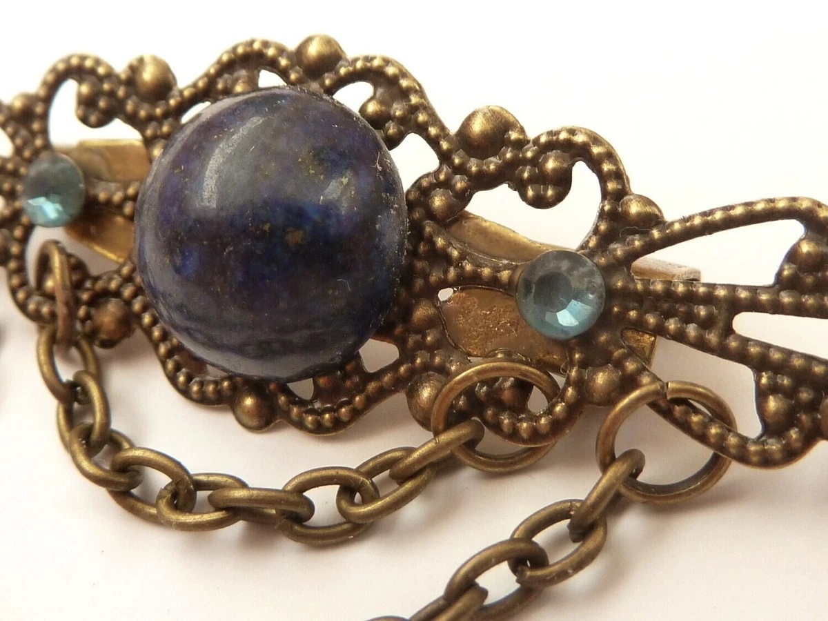 Filigrane Edelstein Brosche mit Lapislazuli Cabochon dunkelblau bronze