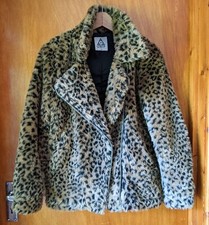 Unif Animal Leopard Print Faux Fur Biker Jacket size Xs Vintage-inspired Coat