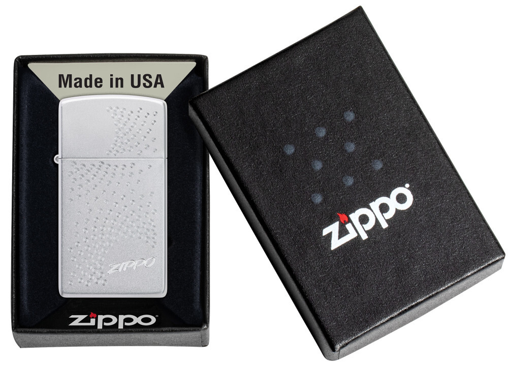 Zippo Slim Dot Design Satin Chrome Windproof Pocket Lighter, 46271
