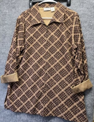 Jaclyn Smith Women s Brown Beige Full Zip Long Sleeve Shacket-XL