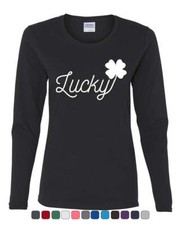 Lucky Irish Women's Long Sleeve Tee St. Patrick's Day Shamrock Pub Beer Drinking