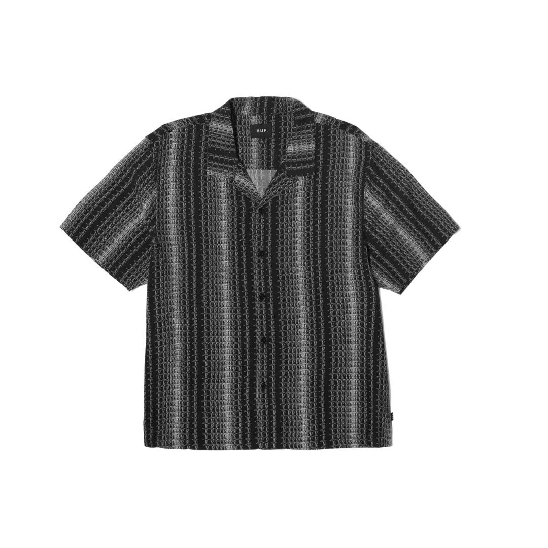 Рубашка HUF Worldwide Script Stripe Resort с коротким рукавом (черная) на пуговицах