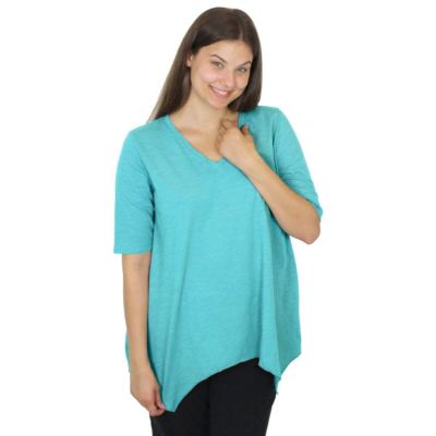 100% Cotton SMALL Lightly Textured 1/2 Sleeve Asymmetric V Neck - Made in USA