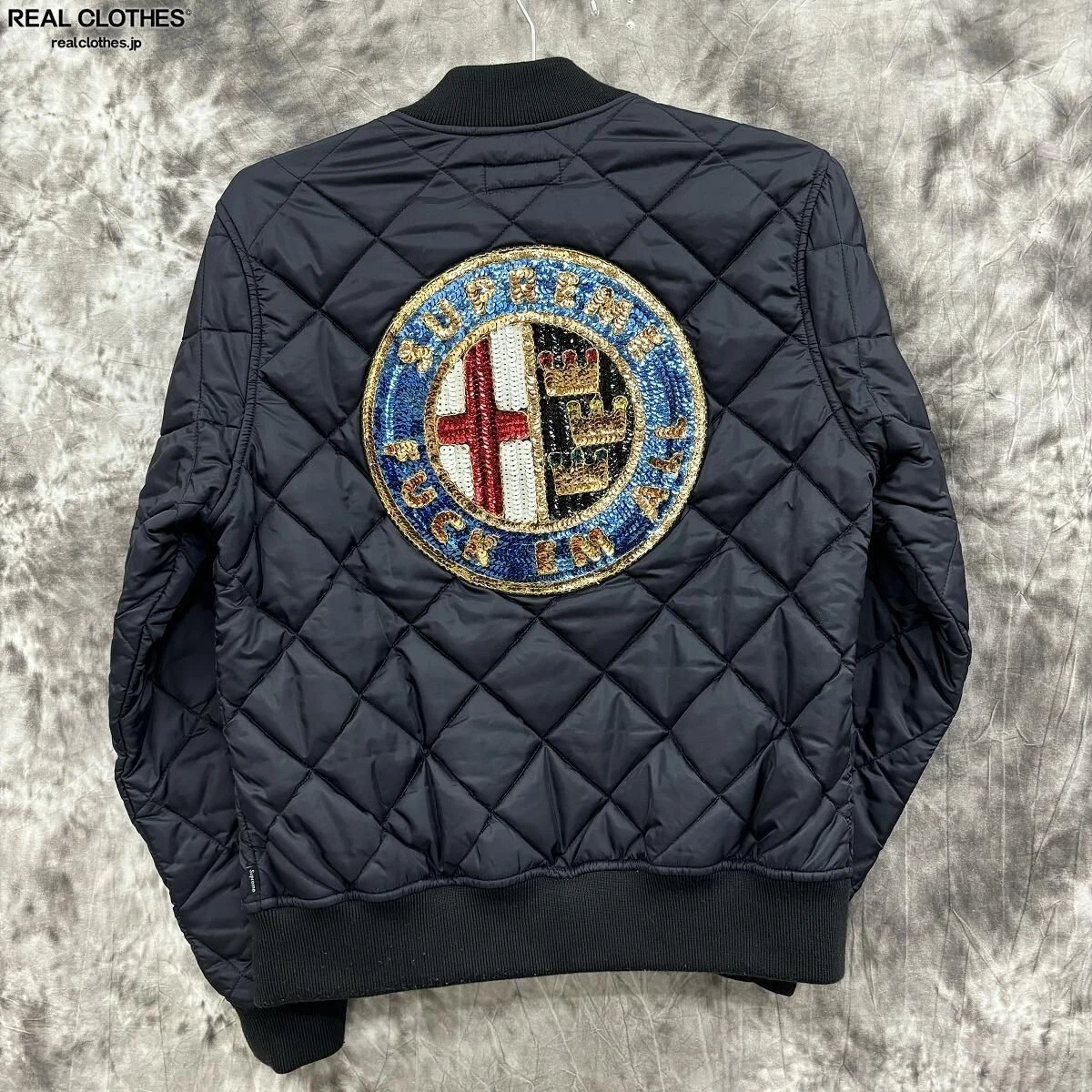 Supreme 16SS Sequin Patch Quilted Bomber Jacket Alfa Romeo Black Size S