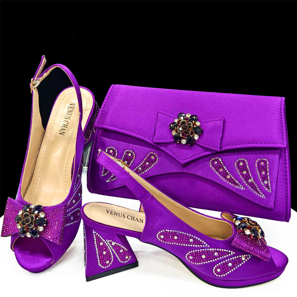 Women Party Shoes Italian Design Rhinestone Shoes And Bag With