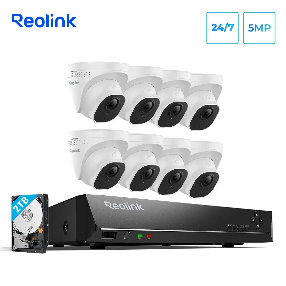 Reolink 8CH 2TB NVR 5MP Outdoor Wired PoE Security Camera System