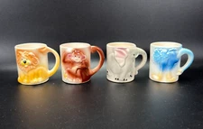 Vintage Set of 4 JSNY Cups/Mugs Children's Animals Lion Ostrich Monkey Elephant