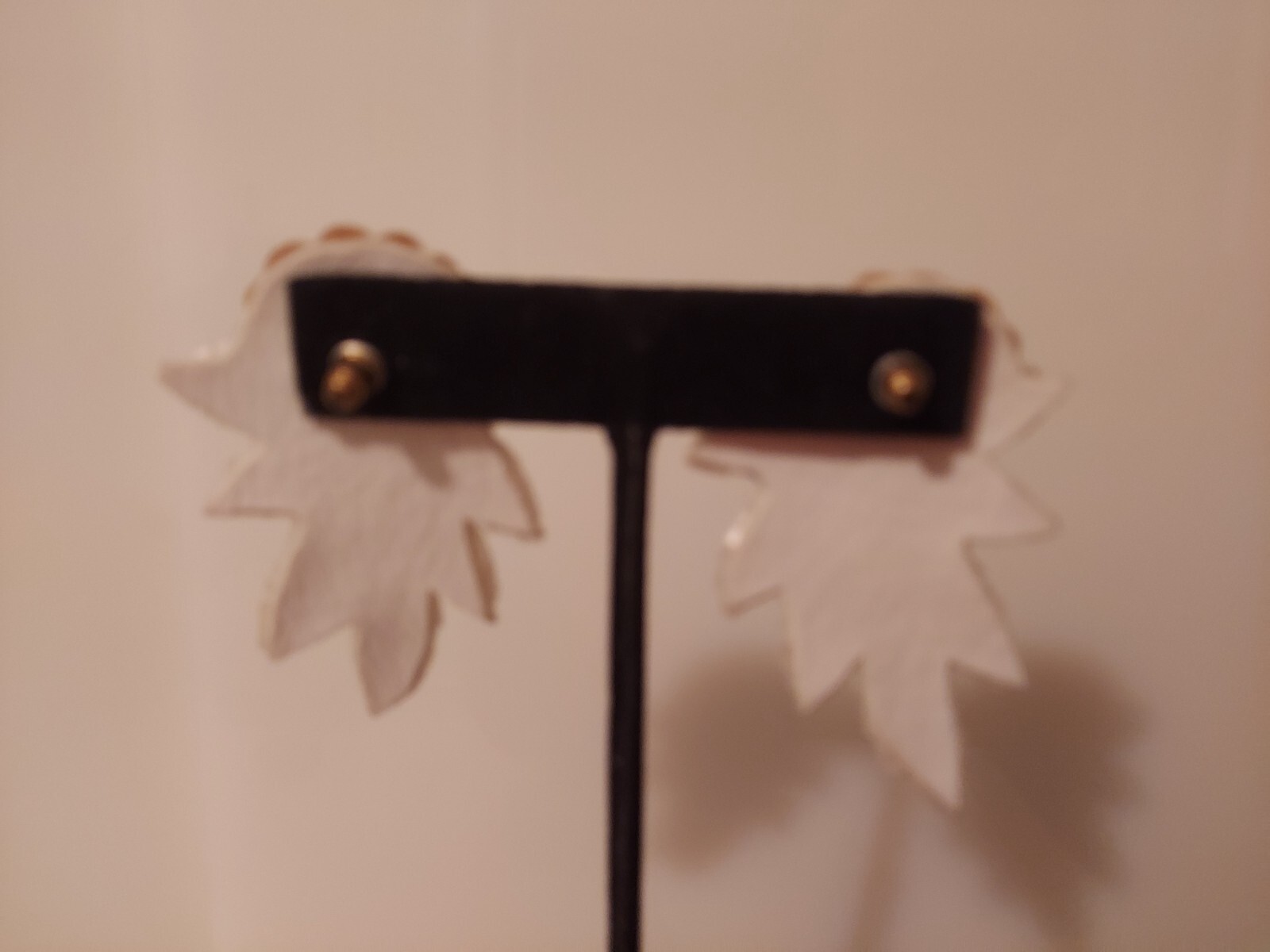 cream sequin posts earrings statement flower leaf… - image 3