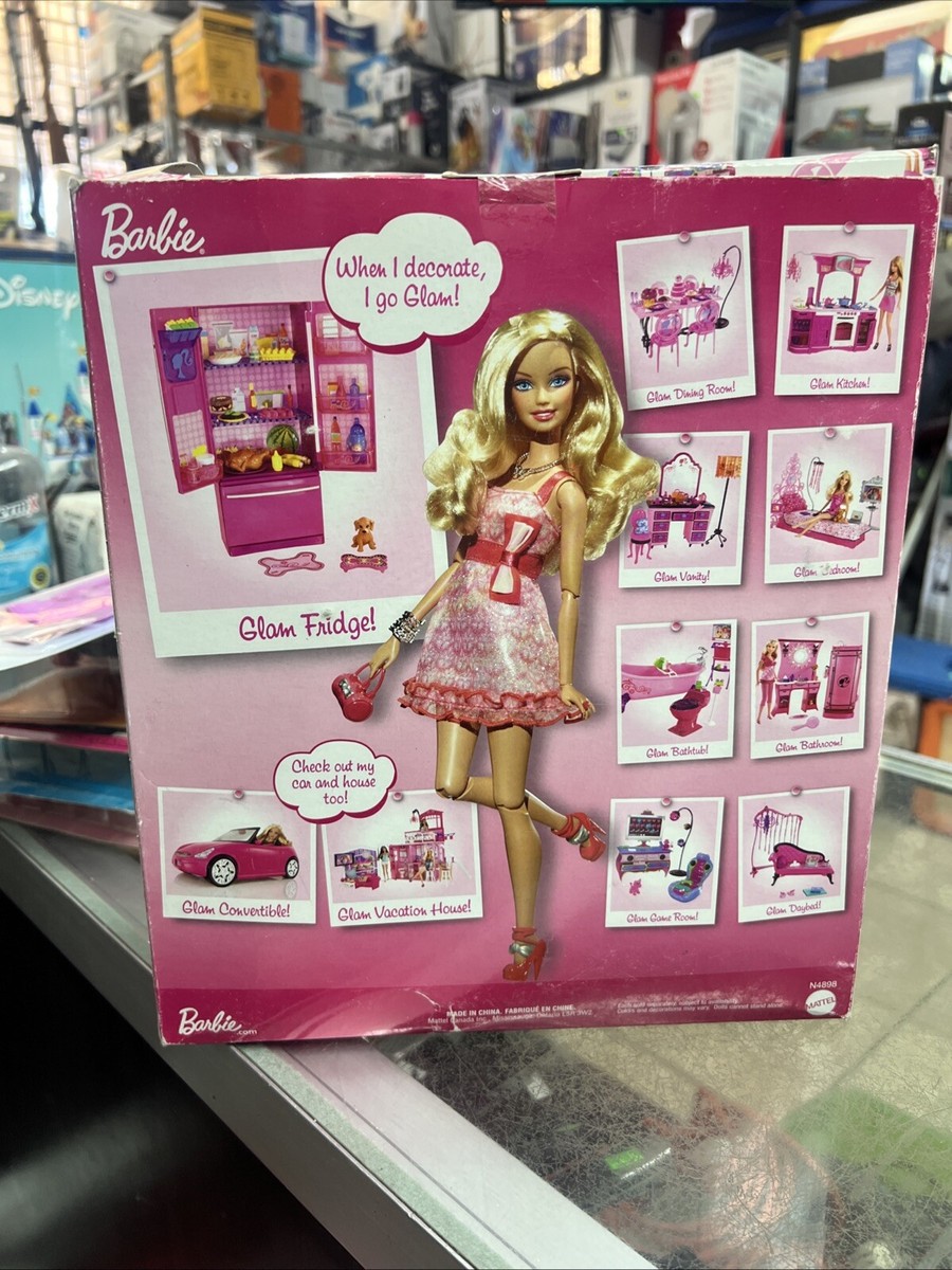 Barbie 2008 Pink Glam Dream Refrigerator Shelves Drawer Dog Doll