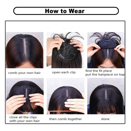 Topper Piece Clip In Real AS Human Hair Top Toupee Hairpiece Silk Wigs as Human - Picture 13 of 38