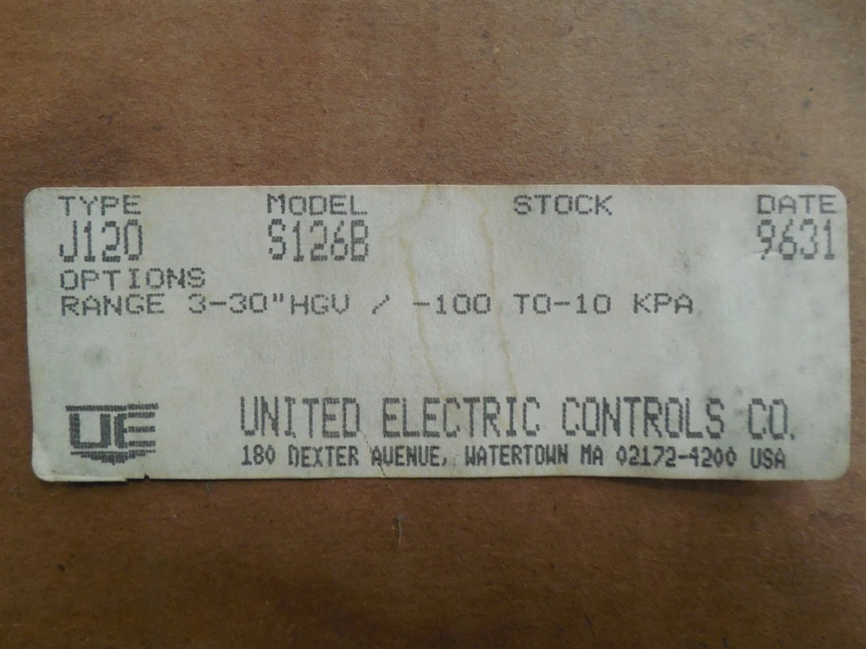 NUEVO Interruptor de vacío United Electric J120-S126B 3-30" HGV Foto 4 de 4