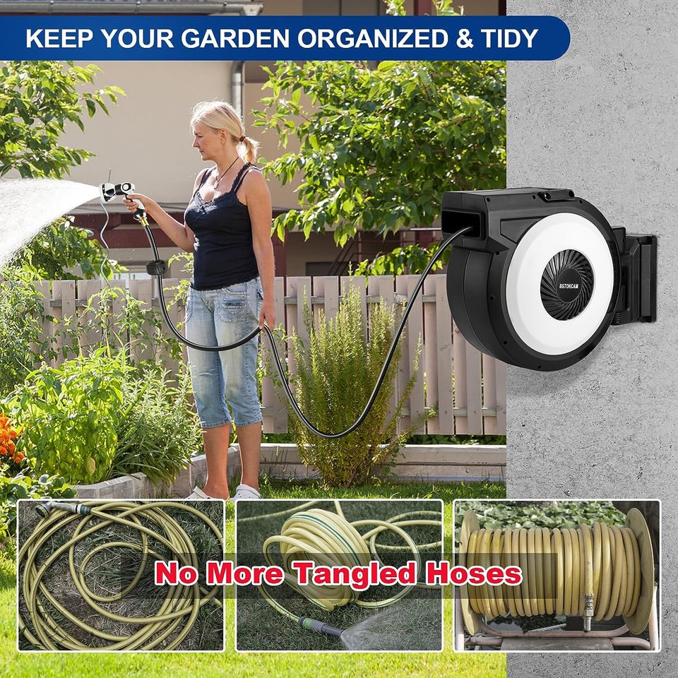 5/8" x 90100ft Retractable Garden Hose Reel Heavy Duty Water Hose