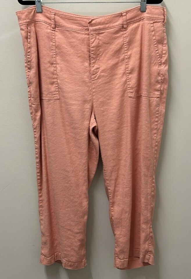 NYDJ Womens Pants Pink Sz 16 Linen Stretch Utility Strait Leg Cropped