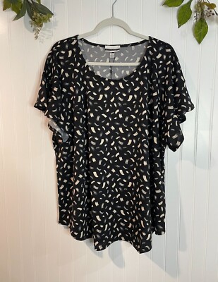 Jules & Leopold Womens 3X Black & White Abstract Print Flutter Sleeve Blouse