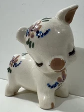 Rare 1940’s DeLee Pig Floral Piglet Porcelain Figurine Pottery Hand Painted