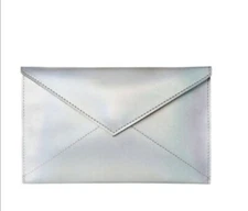 Tweezerman iridescent silver colored small clutch evening bag Makeup