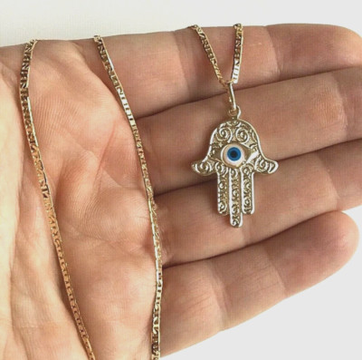 18K Gold Filled Hamsa , Fatima Hand necklace 22'' long / Cadena de Mano  - N69