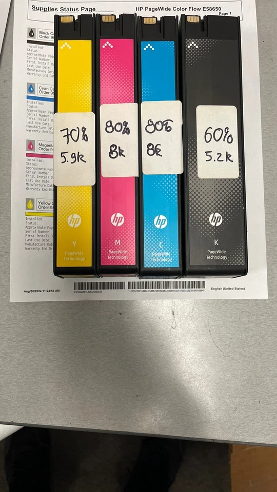 ✅Full Set K/C/M/Y✅70%- 80%✅HP OEM 981X HI-YLD INKS LOR09A/LOR10A/LOR11A/LOR12A - Image 3 of 4