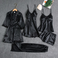 5Pcs Set Women Sexy Satin Silk Sleepwear Nightwear Lace Night Gown Nightdress UK