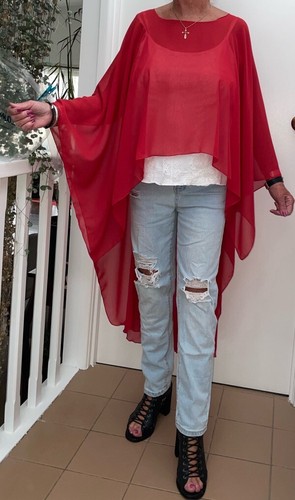 Red Zara & Stevie Nicks Inspired Asymmetrical Chiffon Top – One Size - AUS Made - Picture 4 of 4