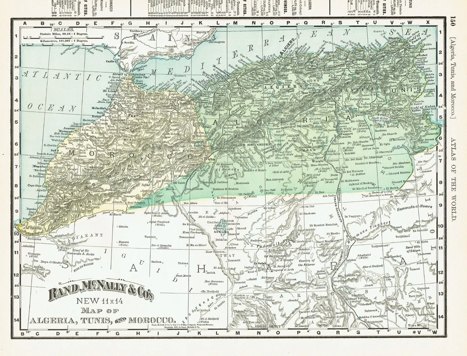 Mapas antiguos 1895 2 colores doble página Egipto y Argelia individual Túnez y Marruecos Foto 2 de 3