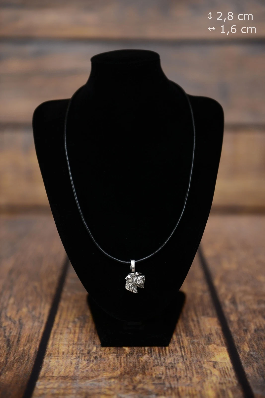 Schnauzer   silver covered necklace with dog on strap, Art Dog USA
