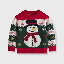 New Boys Christmas Cartoon Jumper Kids Snowman Warm Round Neck Top Autumn