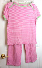 Ralph Lauren Pink Stiped Pajamas Set Womens Medium SS Pullover Pants D-40
