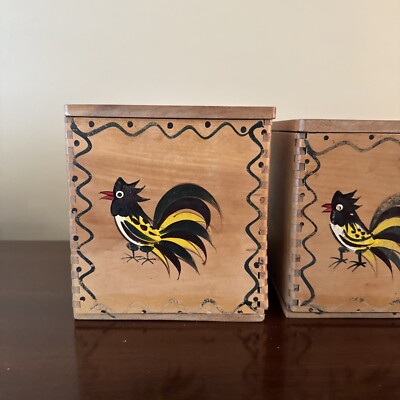 【廃盤】BIRDS WORS 小物入れ 4 PC Rooster Woodpecker Woodware Vintage 1960s Japan Canister