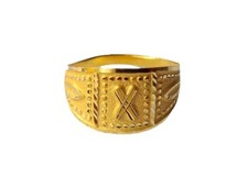 Certified Solid 22K/18K Yellow Fine Gold X Carved Design Kids Ring Size-1