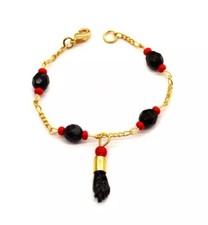 14K GOLD FILLED BABY AZABACHE BRACELET PULSERA MANO AZABACHE BEBE 5.5  Protect