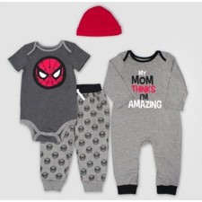 4 Piece Baby Boy Marvel Spider-Man Set- Black Red And Grey- 12 Month.....