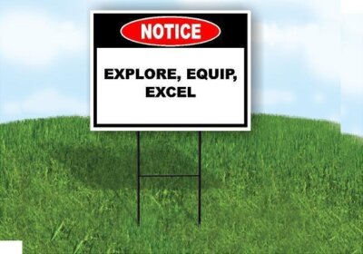 Notice Explore  Equip  Excel 18 in x24 in Yard Road Sign w/ Stand