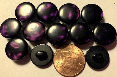 12 Pearlized Dark Purple Pllastic Shank Buttons Almost 9/16'' 13.5mm 10334