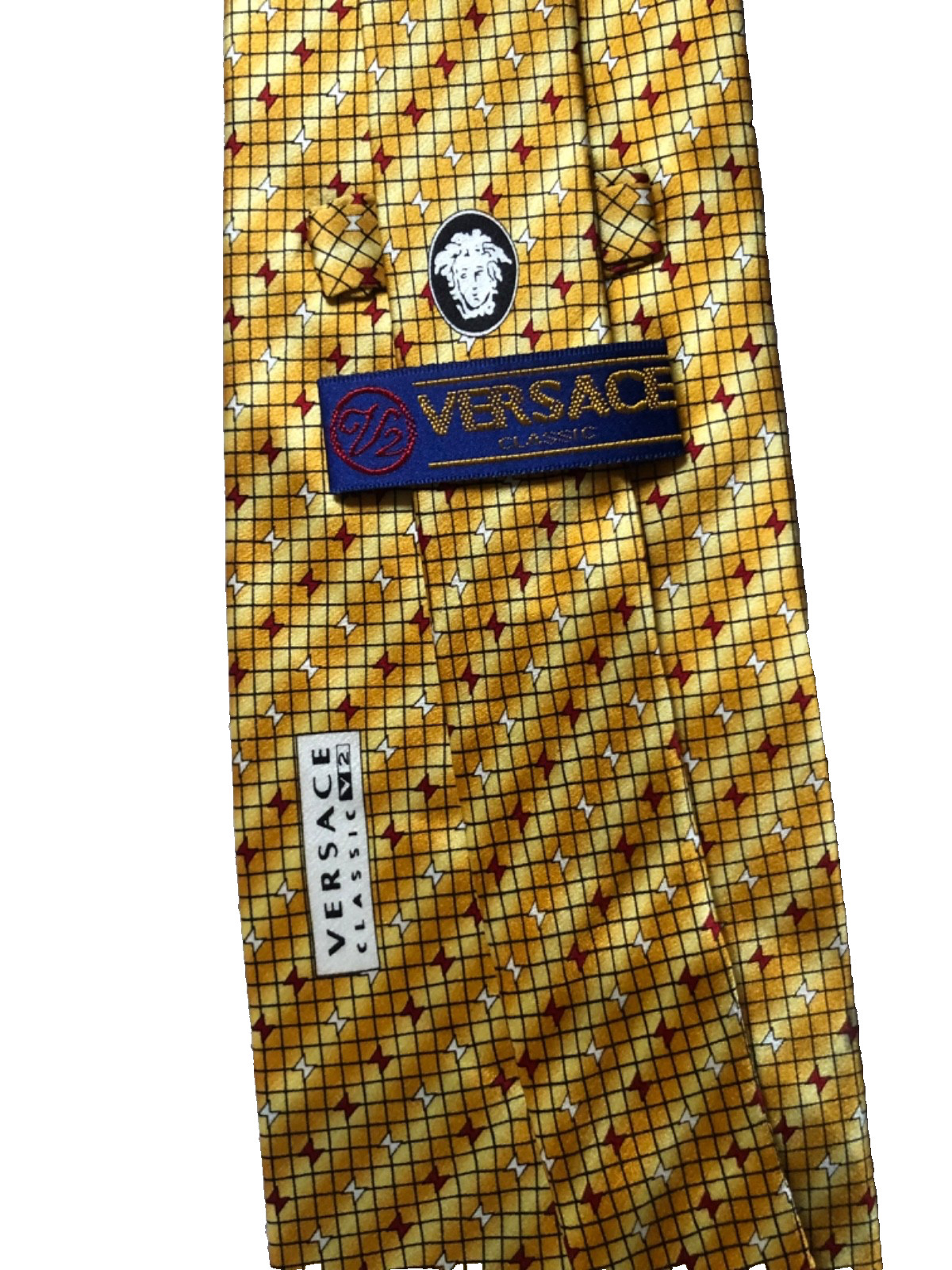 Rare Vintage Versace Classic v2 Silk Tie Luxury Designer Hand Made Gold Yellow image 4