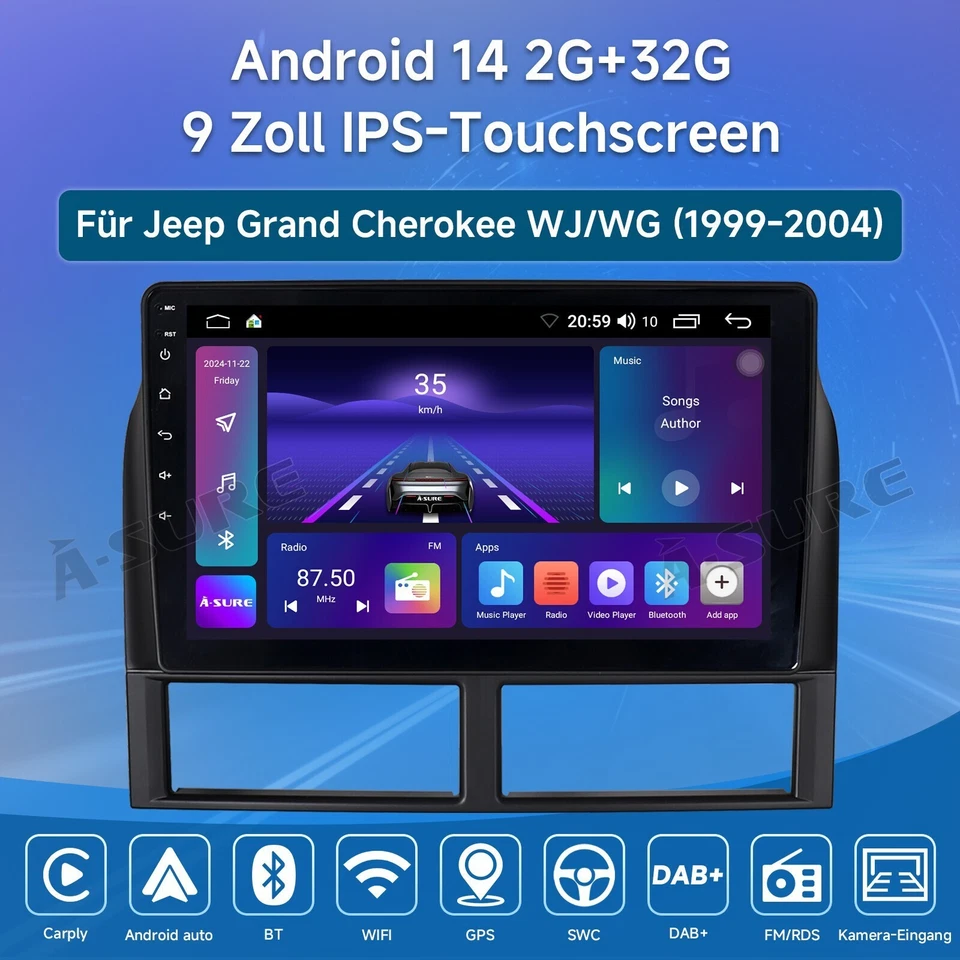 2+32GB Android 14 AutoRadio CarPlay WIFI für Jeep Grand Cherokee WJ/WG 1999-2004 - Bild 2 von 4