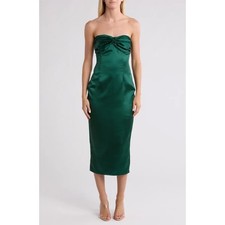 Area Stars Gilly Twist Strapless Front Emerald Green Satin Mini Dress Small