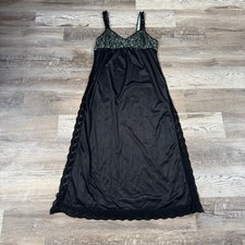 Vintage Black Sheer Lace Lingerie Slip Maxi Slit Soft Grunge Coquette Medium